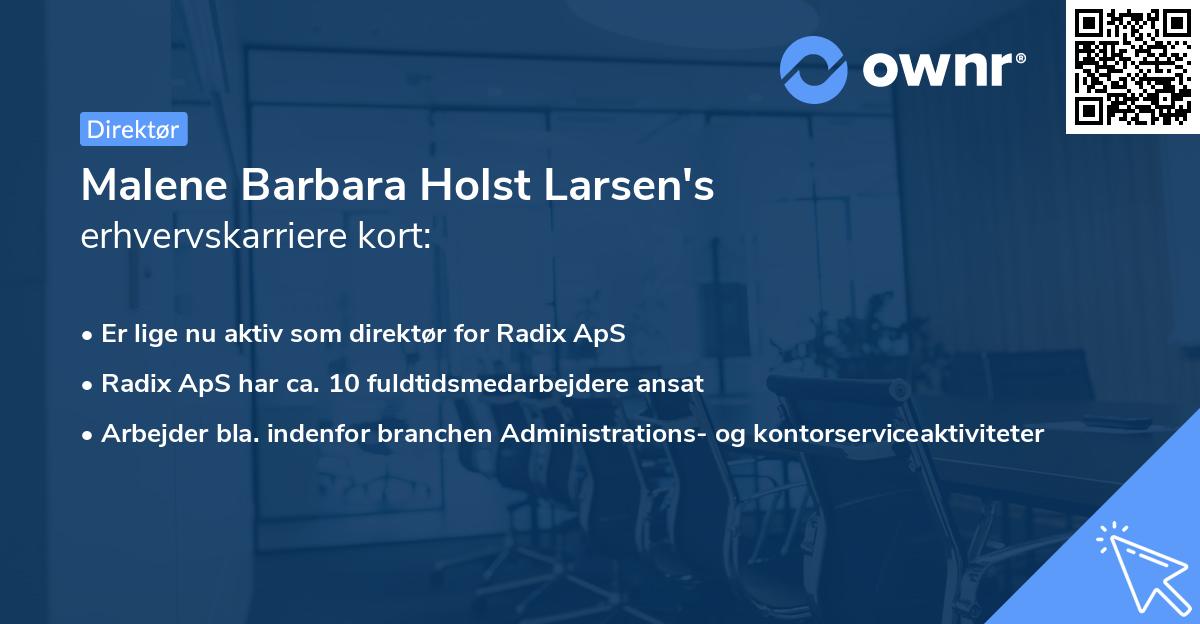 Malene Barbara Holst Larsen's erhvervskarriere kort