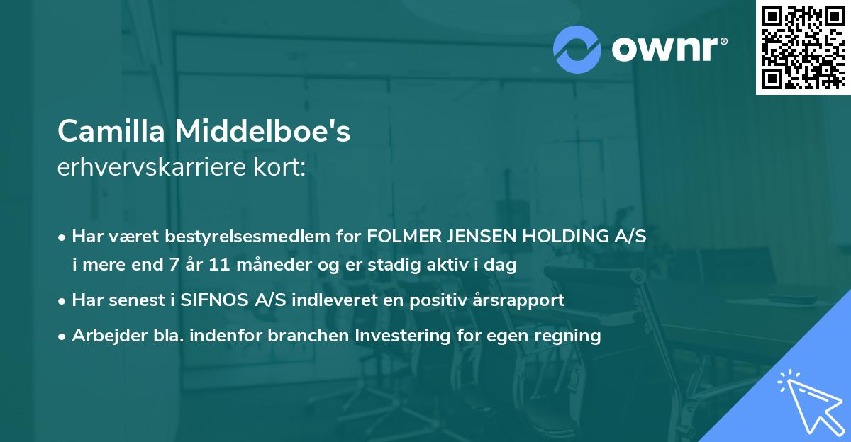 Camilla Middelboe's erhvervskarriere kort