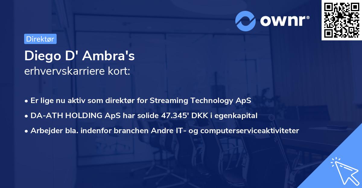 Diego D' Ambra's erhvervskarriere kort