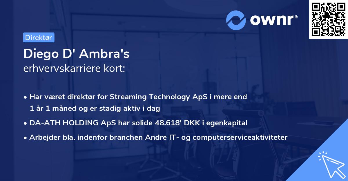 Diego D' Ambra's erhvervskarriere kort