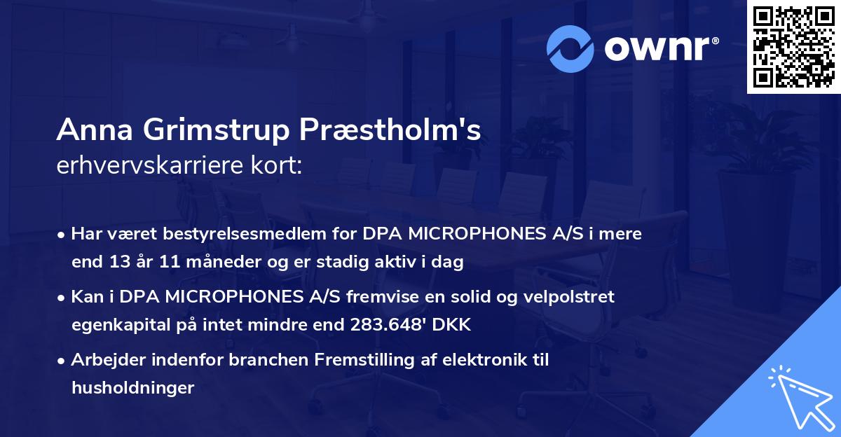 Anna Grimstrup Præstholm's erhvervskarriere kort