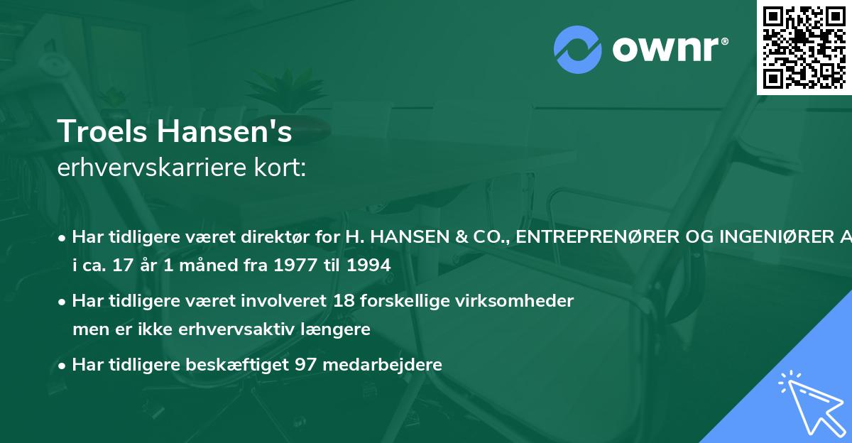Troels Hansen's erhvervskarriere kort