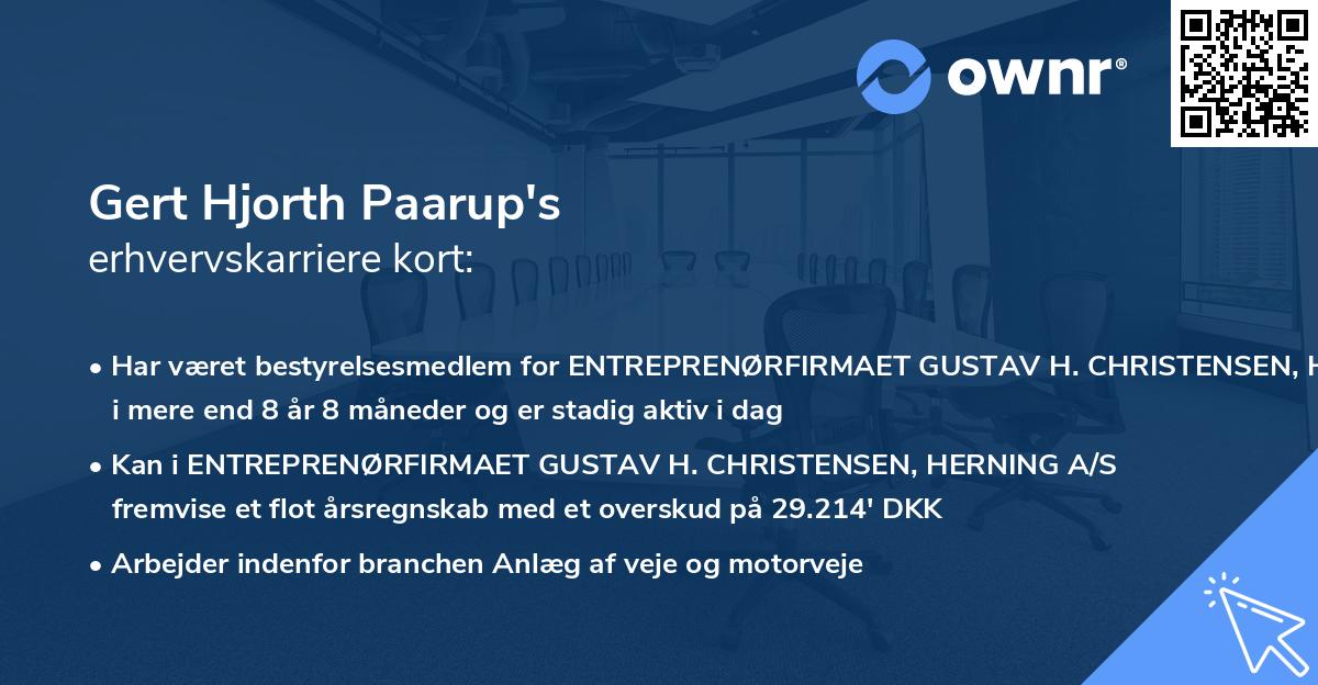 Gert Hjorth Paarup's erhvervskarriere kort