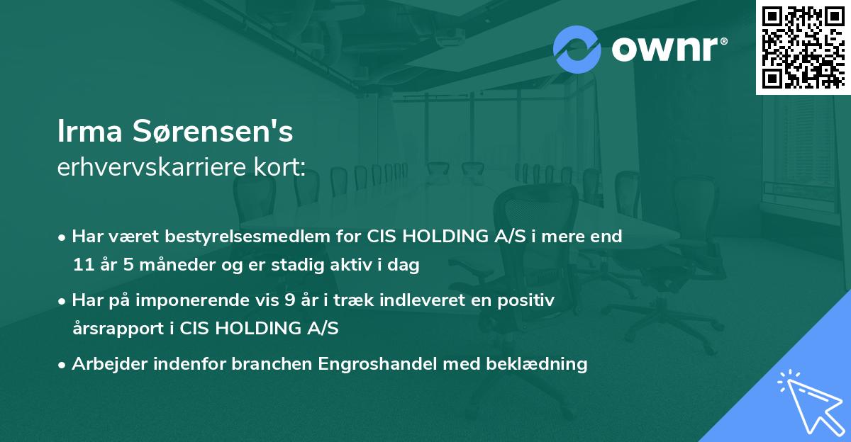 Irma Sørensen's erhvervskarriere kort