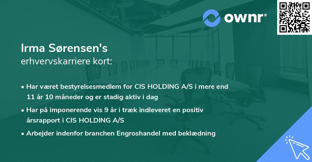 Irma Sørensen's erhvervskarriere kort