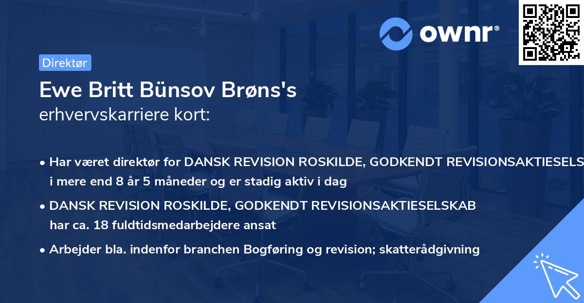 Ewe Britt Bünsov Brøns's erhvervskarriere kort
