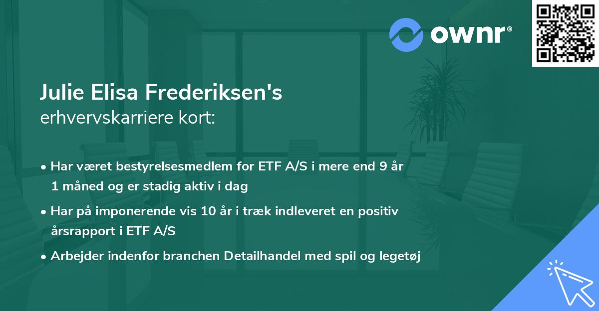 Julie Elisa Frederiksen's erhvervskarriere kort