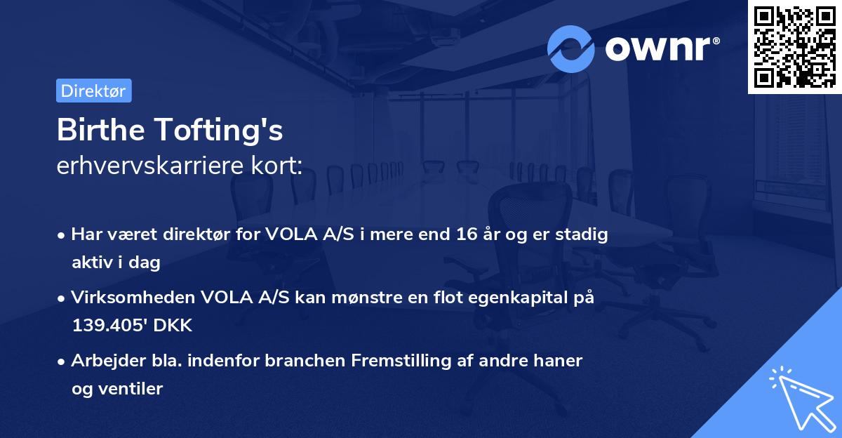 Birthe Tofting's erhvervskarriere kort