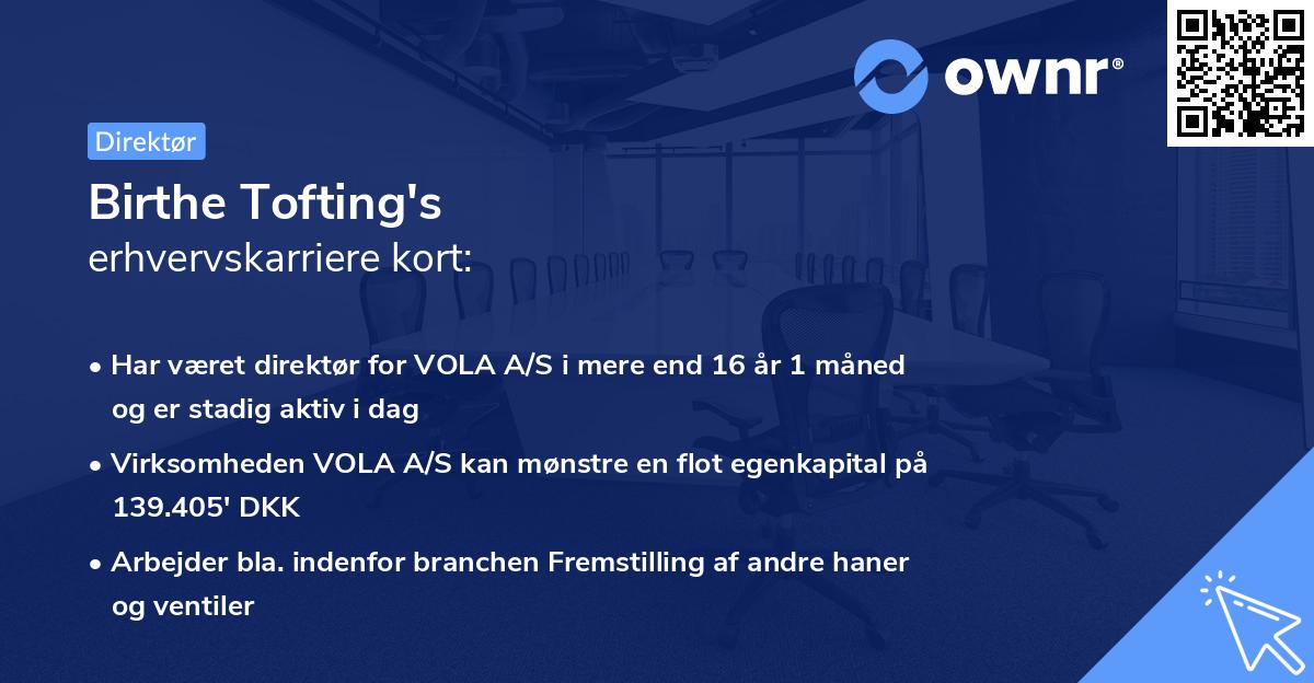 Birthe Tofting's erhvervskarriere kort