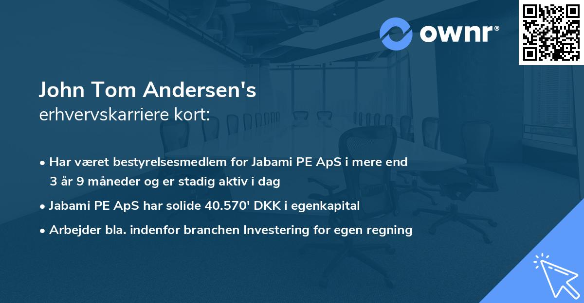 John Tom Andersen's erhvervskarriere kort