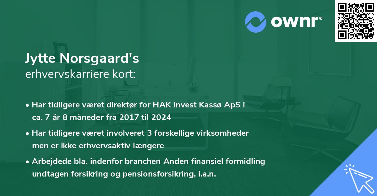Jytte Norsgaard's erhvervskarriere kort