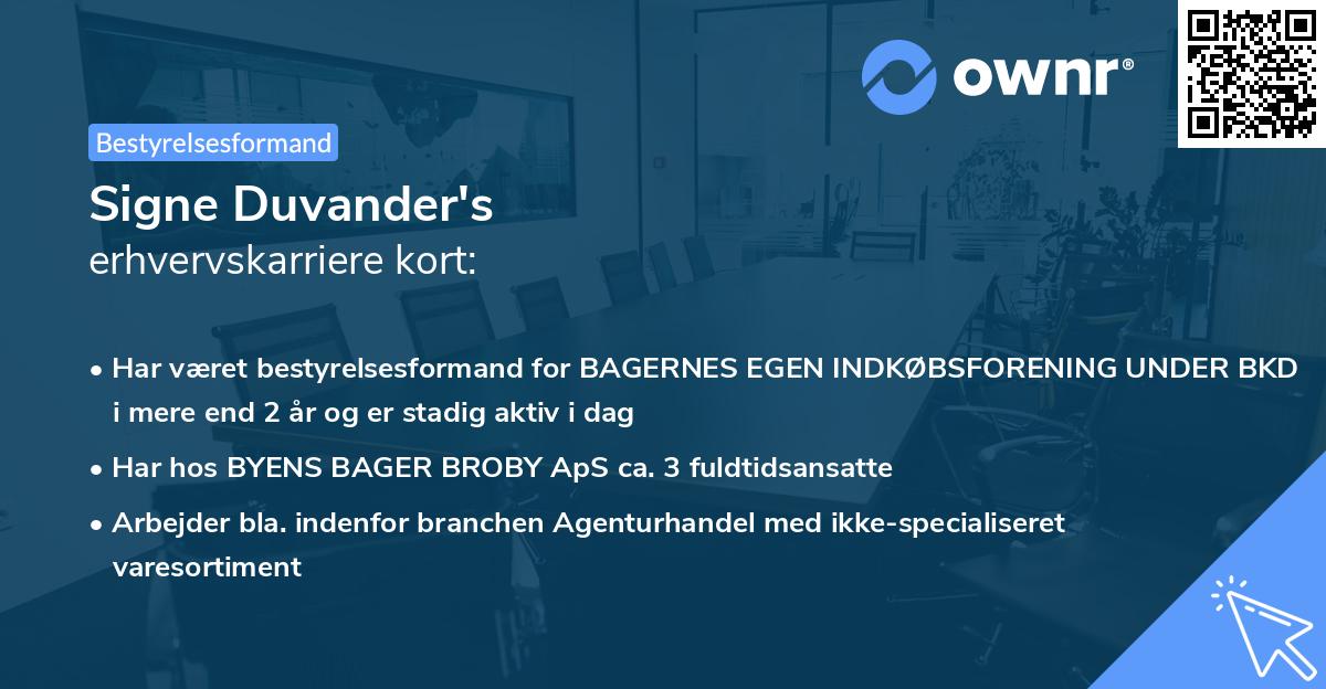 Signe Duvander's erhvervskarriere kort