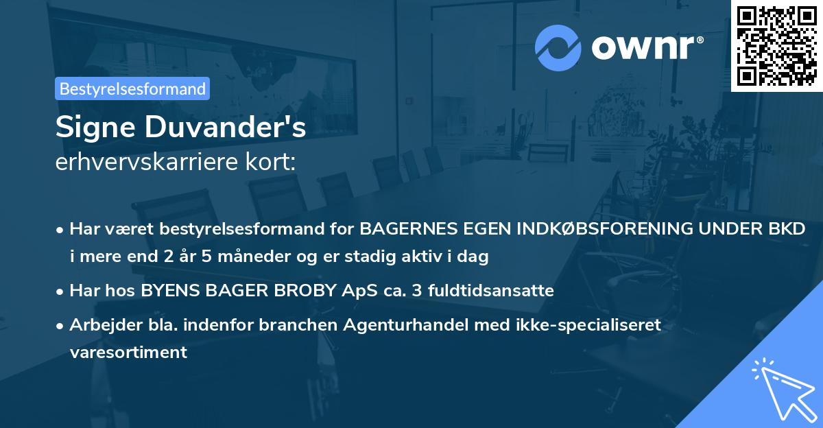 Signe Duvander's erhvervskarriere kort