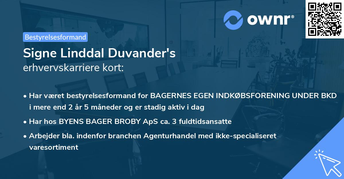 Signe Linddal Duvander's erhvervskarriere kort