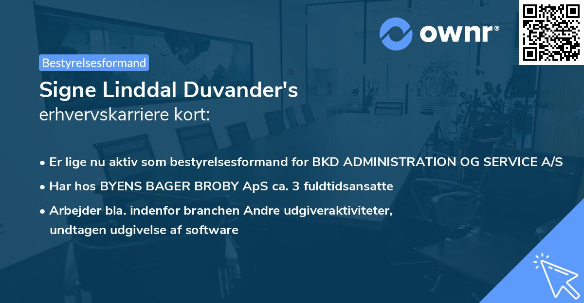 Signe Linddal Duvander's erhvervskarriere kort