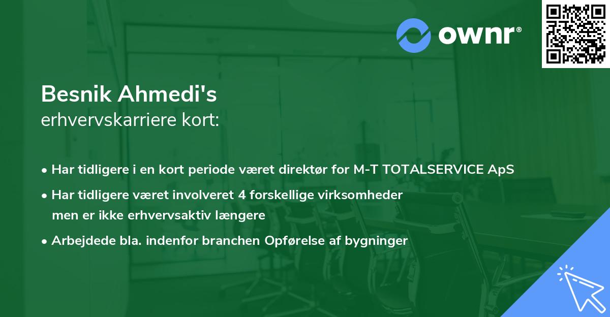 Besnik Ahmedi's erhvervskarriere kort