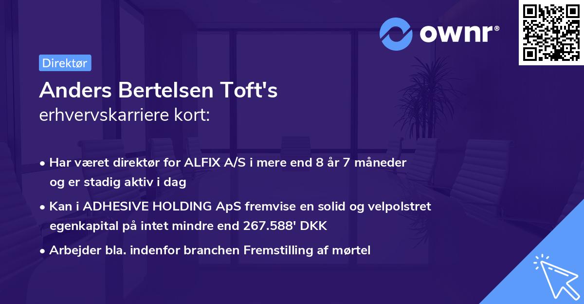 Anders Bertelsen Toft's erhvervskarriere kort