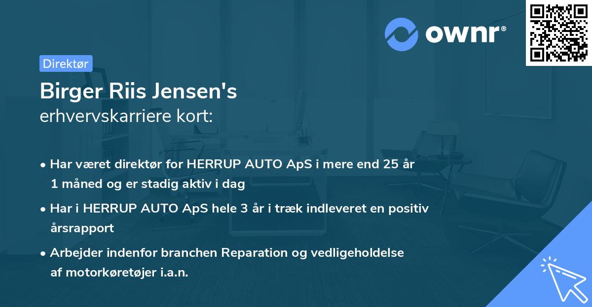 Birger Riis Jensen's erhvervskarriere kort