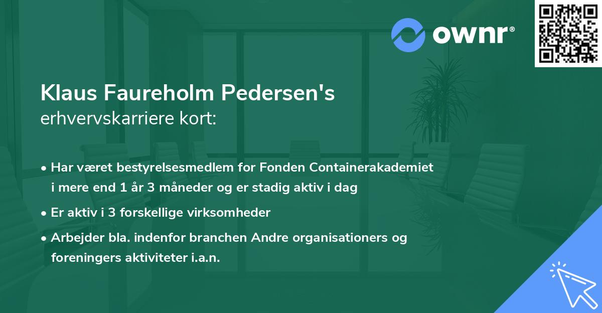 Klaus Faureholm Pedersen's erhvervskarriere kort