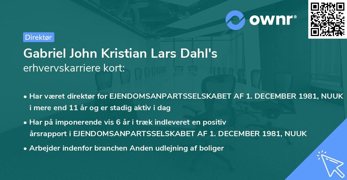 Gabriel John Kristian Lars Dahl's erhvervskarriere kort