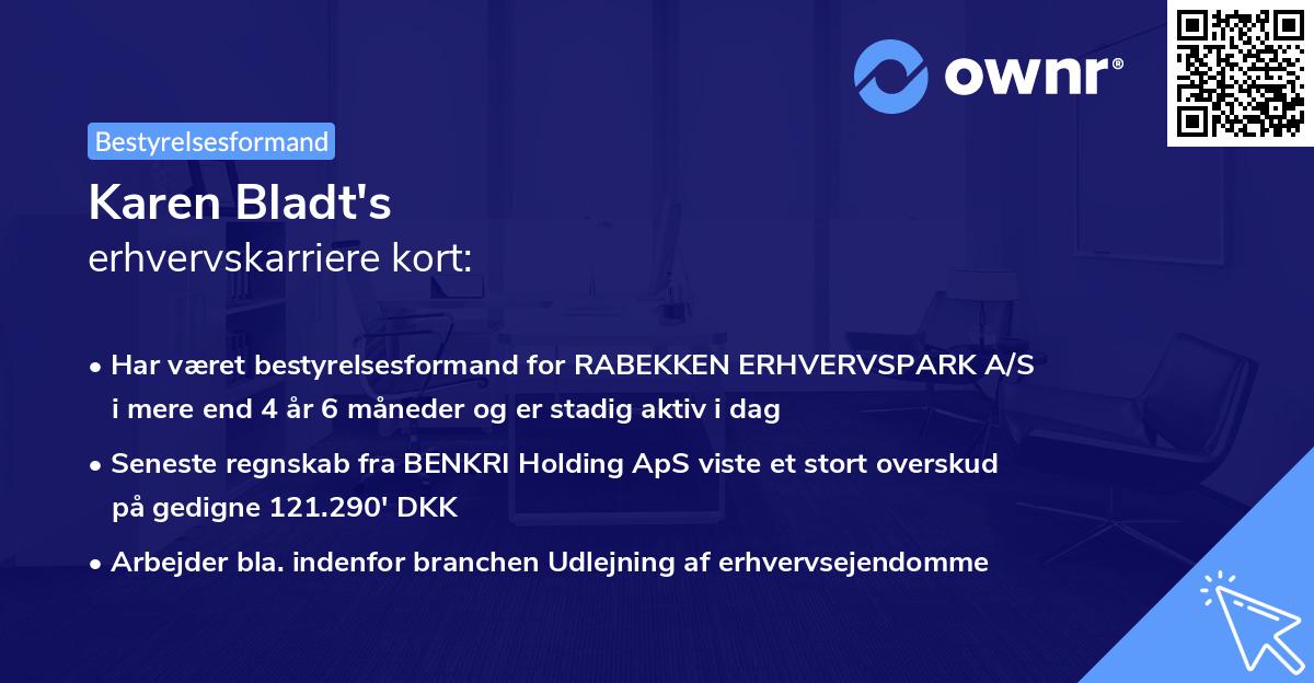 Karen Bladt's erhvervskarriere kort
