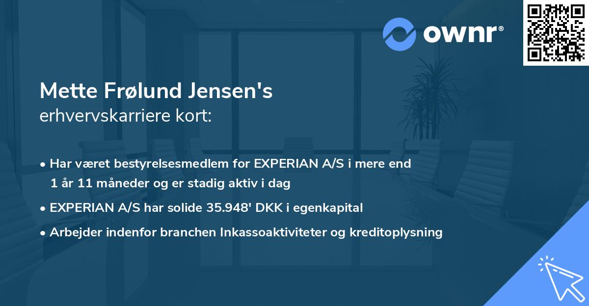 Mette Frølund Jensen's erhvervskarriere kort