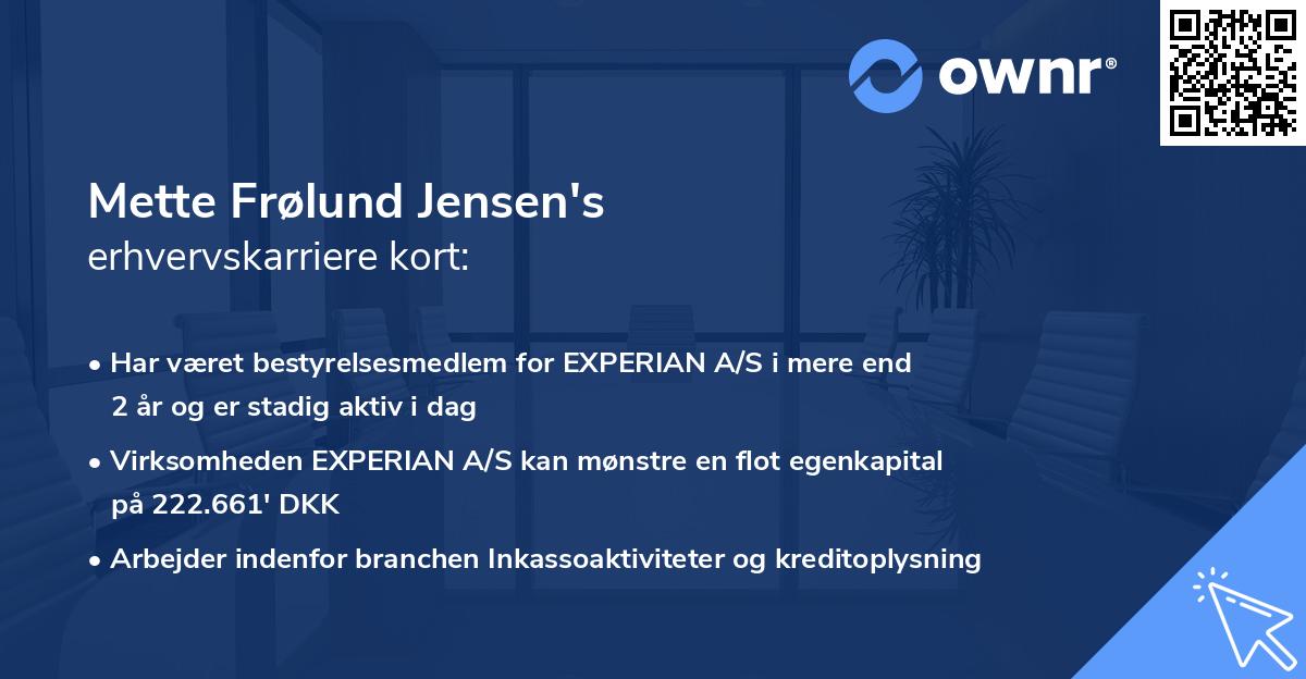Mette Frølund Jensen's erhvervskarriere kort