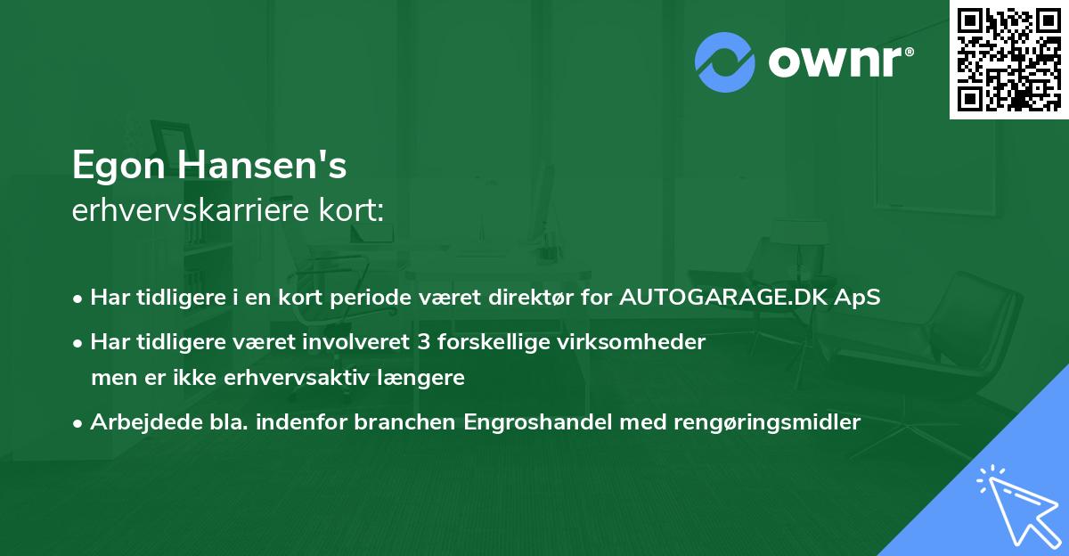Egon Hansen's erhvervskarriere kort