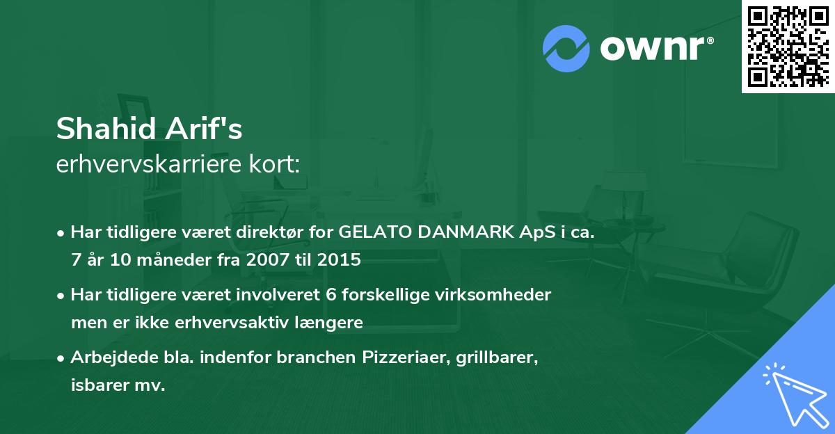 Shahid Arif's erhvervskarriere kort