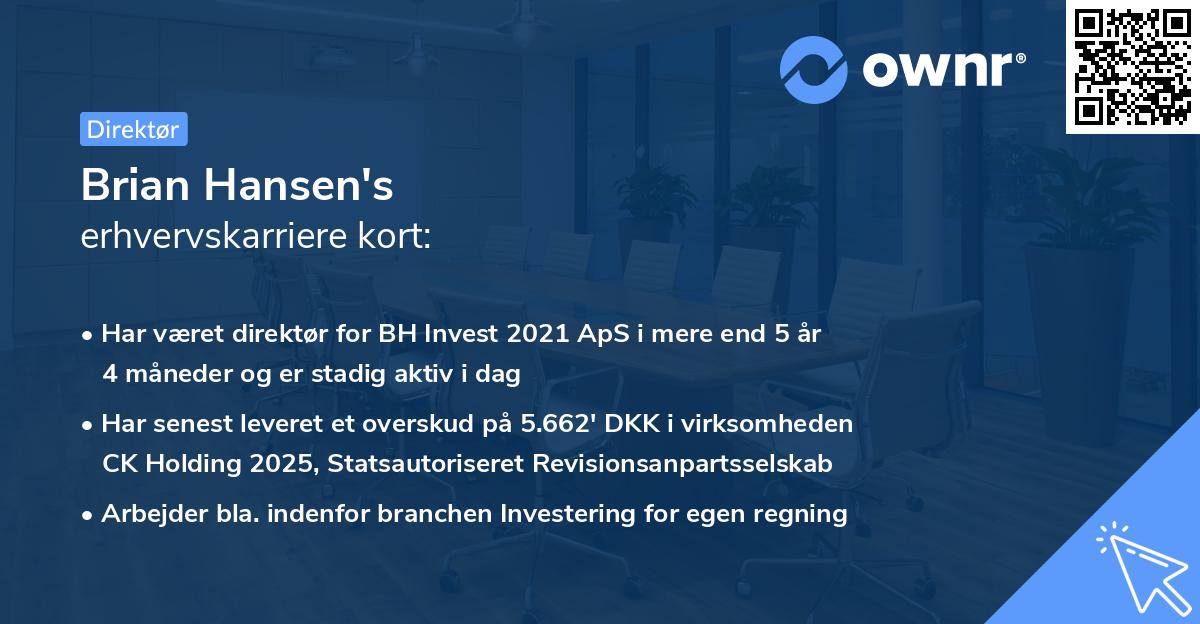 Brian Hansen's erhvervskarriere kort