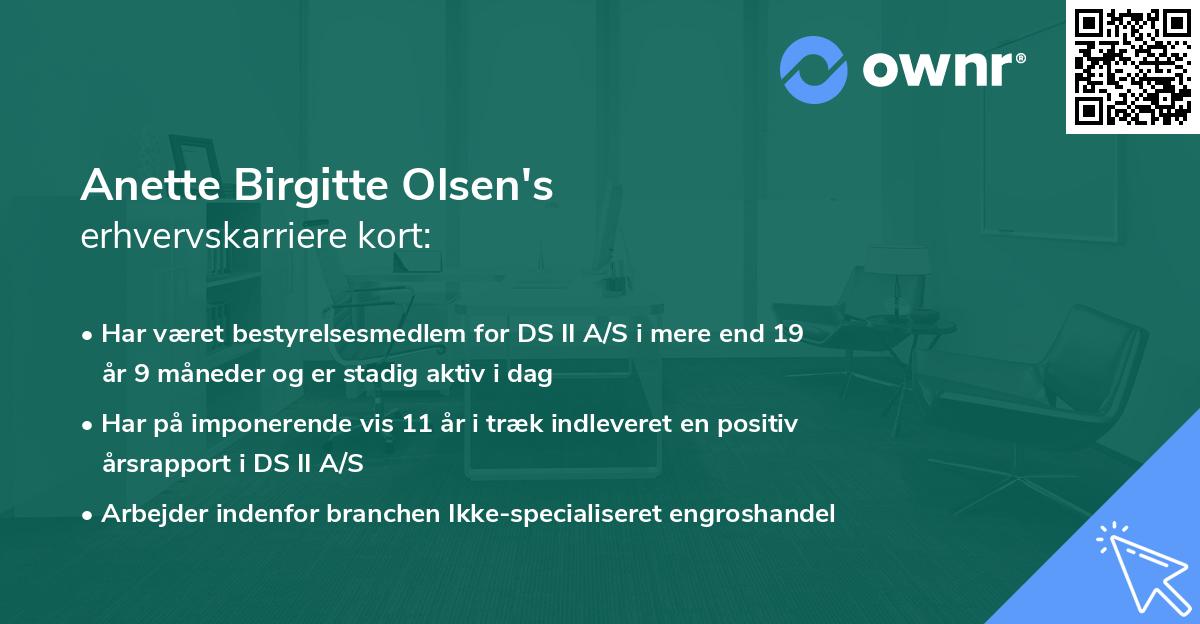 Anette Birgitte Olsen's erhvervskarriere kort