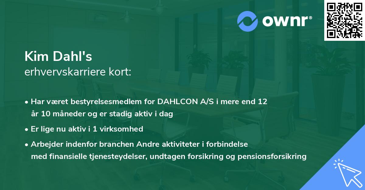 Kim Dahl's erhvervskarriere kort