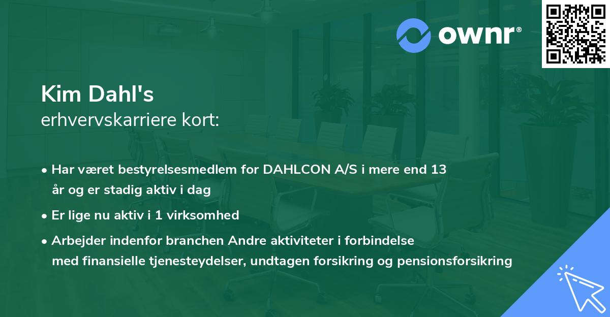 Kim Dahl's erhvervskarriere kort