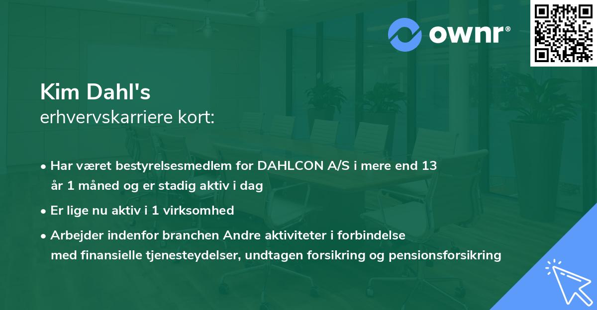 Kim Dahl's erhvervskarriere kort