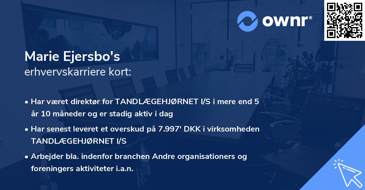 Marie Ejersbo's erhvervskarriere kort