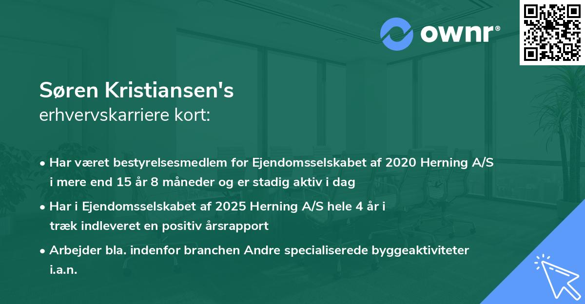 Søren Kristiansen's erhvervskarriere kort
