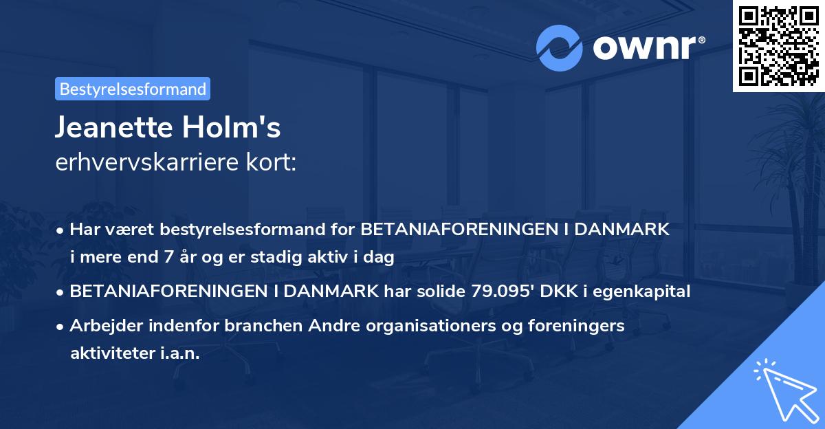Jeanette Holm's erhvervskarriere kort