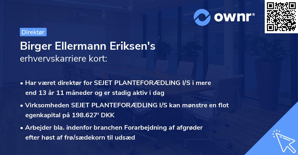 Birger Ellermann Eriksen's erhvervskarriere kort