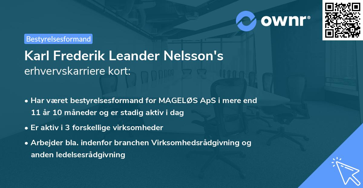 Karl Frederik Leander Nelsson's erhvervskarriere kort