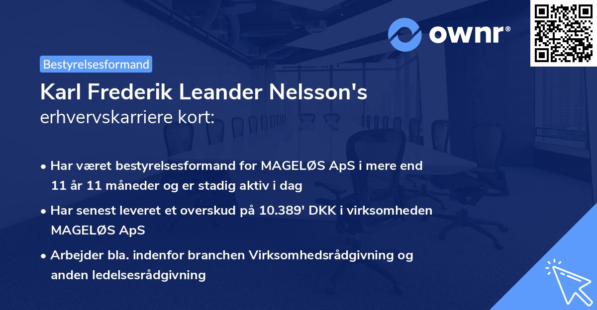 Karl Frederik Leander Nelsson's erhvervskarriere kort