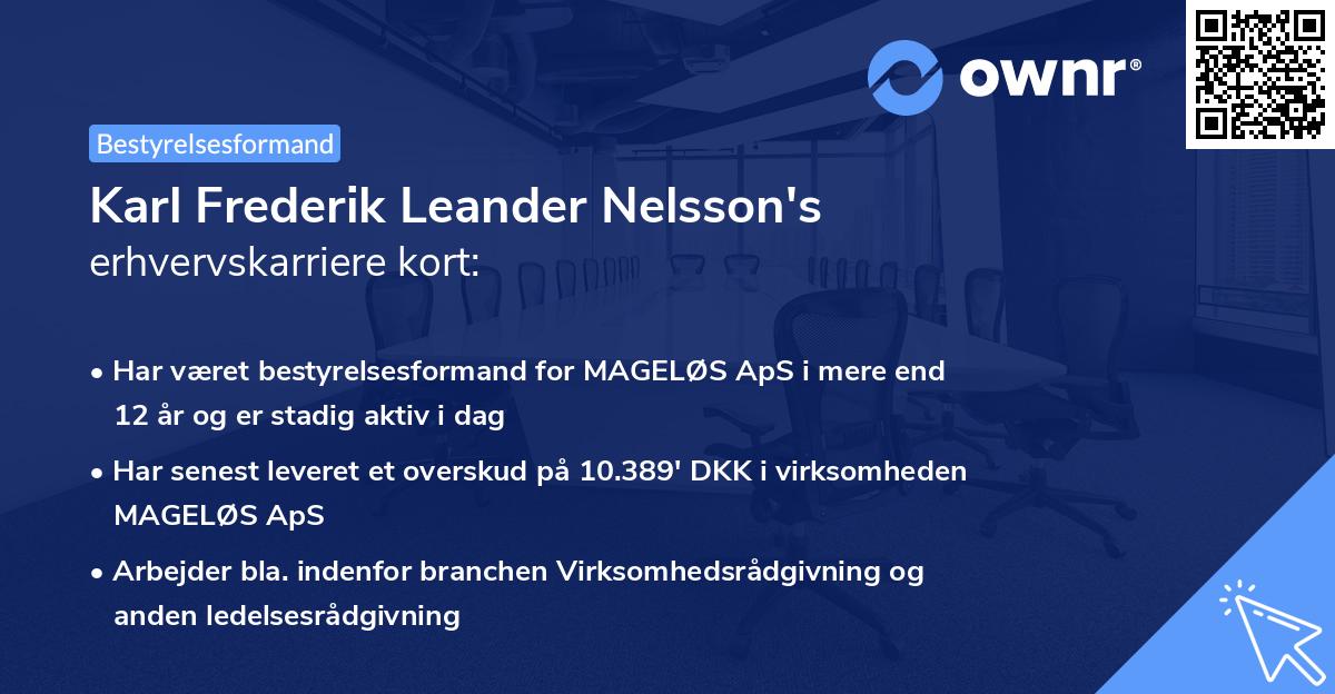 Karl Frederik Leander Nelsson's erhvervskarriere kort