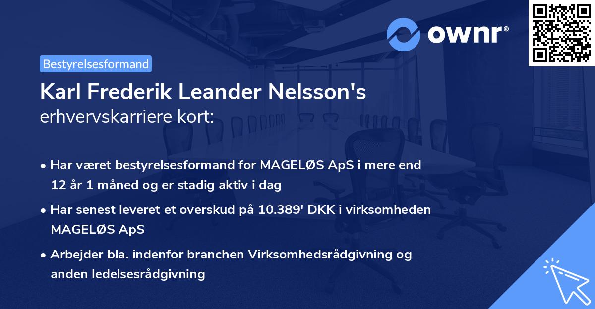 Karl Frederik Leander Nelsson's erhvervskarriere kort