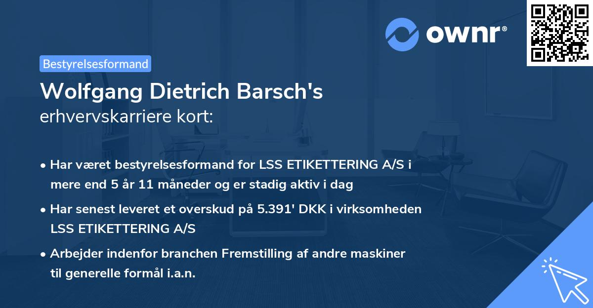 Wolfgang Dietrich Barsch's erhvervskarriere kort