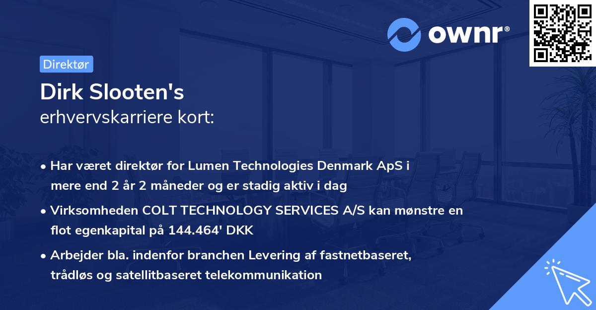 Dirk Slooten's erhvervskarriere kort