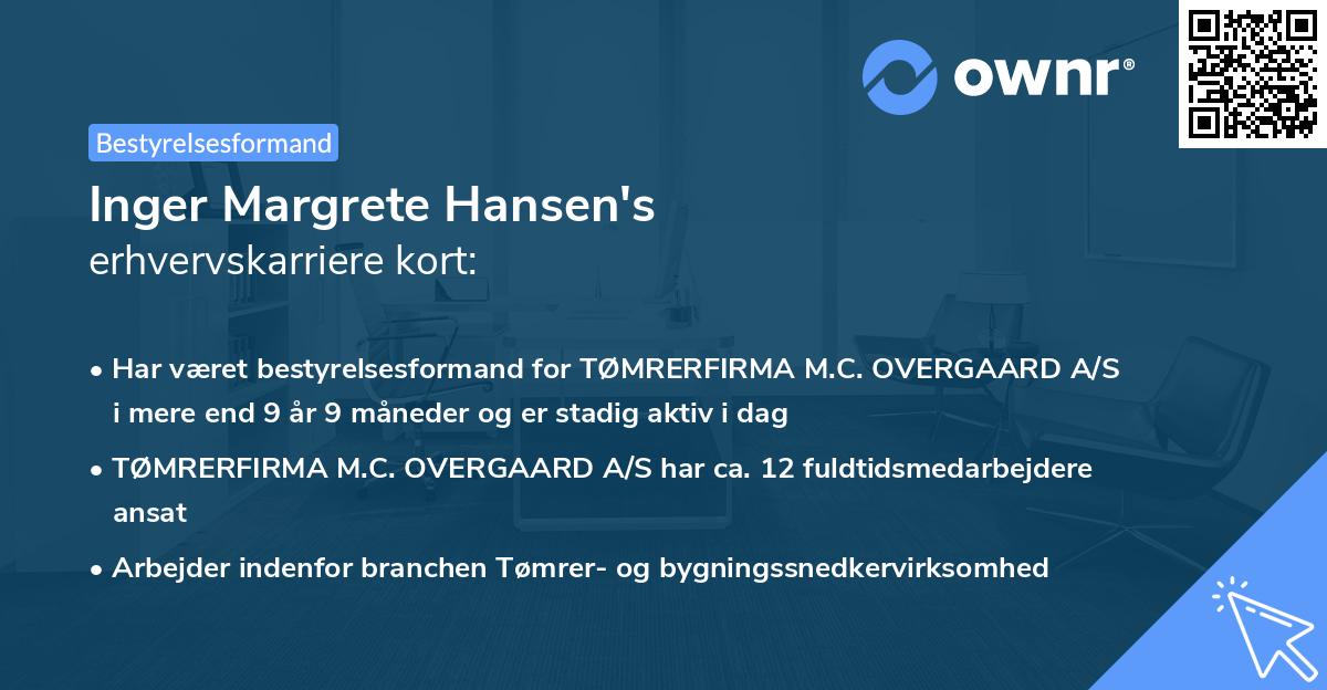 Inger Margrete Hansen's erhvervskarriere kort