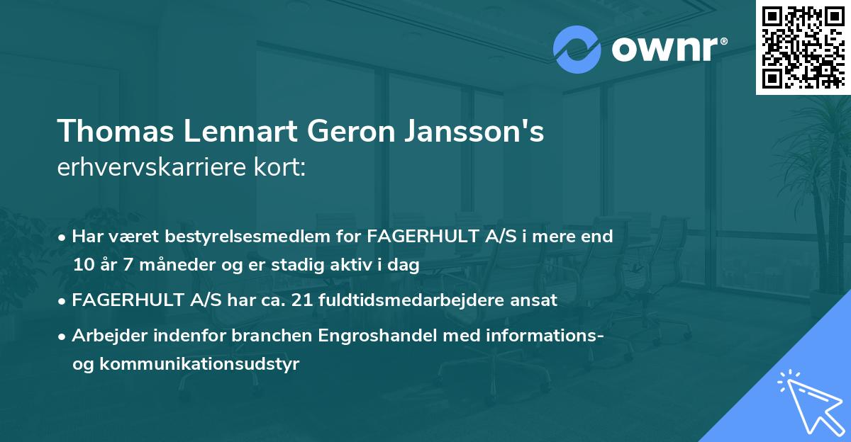 Thomas Lennart Geron Jansson's erhvervskarriere kort