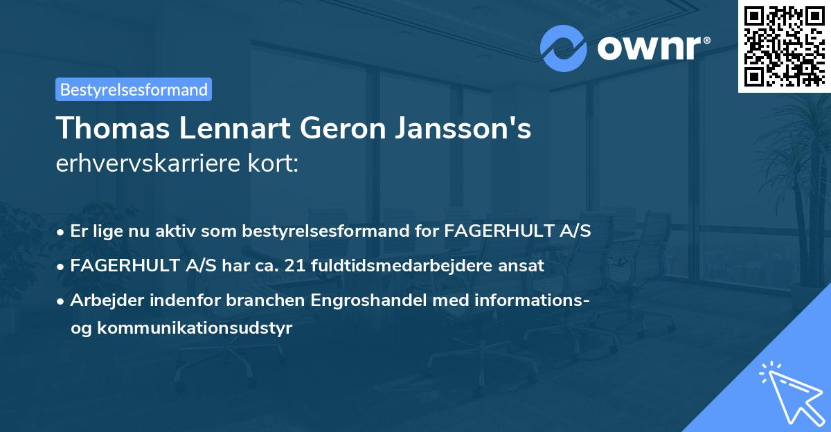 Thomas Lennart Geron Jansson's erhvervskarriere kort