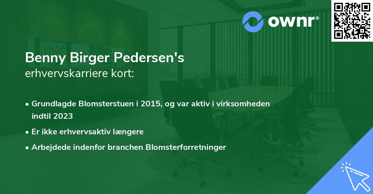 Benny Birger Pedersen's erhvervskarriere kort