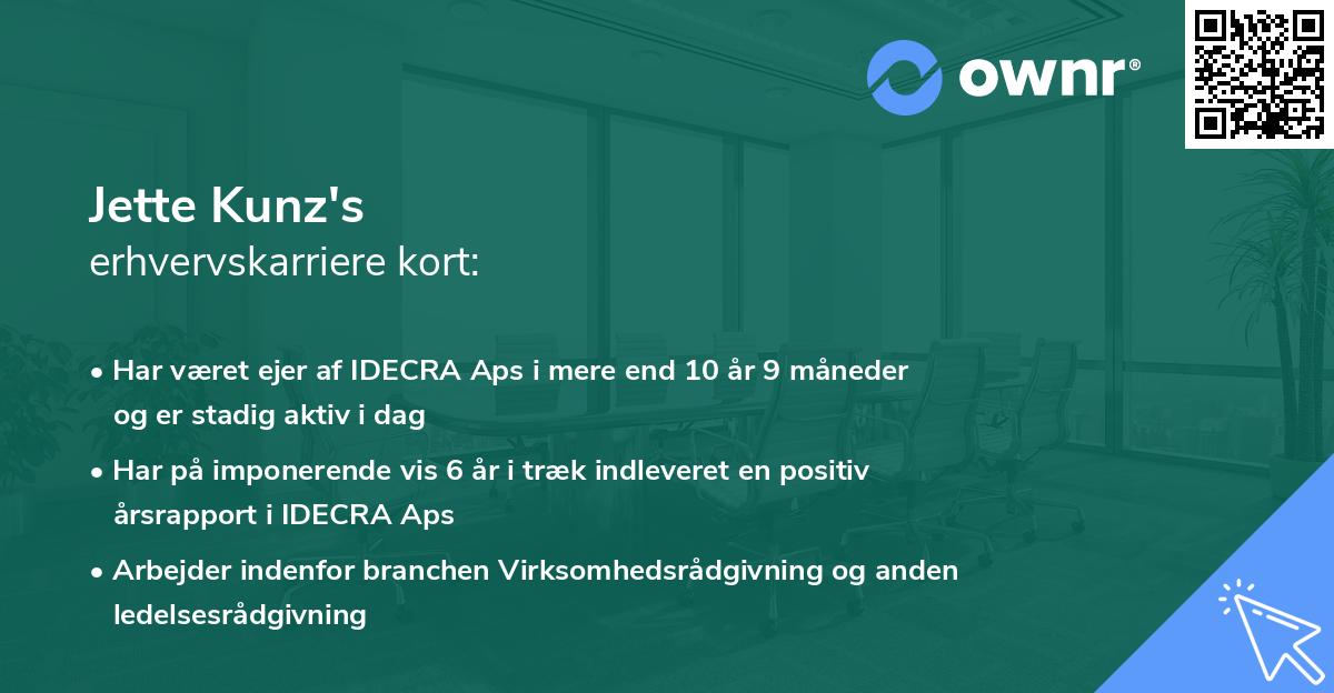 Jette Kunz's erhvervskarriere kort
