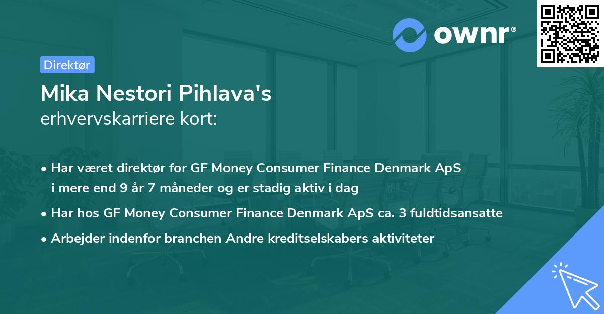 Mika Nestori Pihlava's erhvervskarriere kort